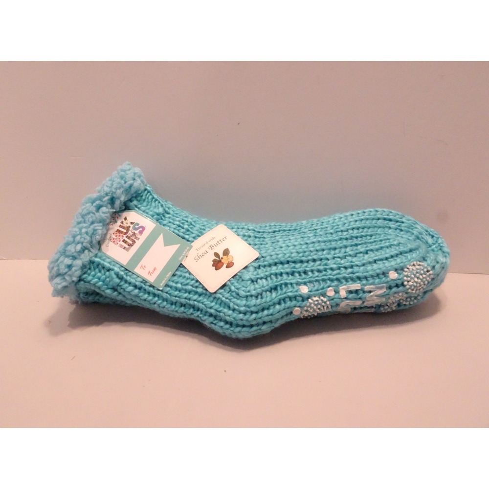 Muk Luks Women Blue Shea Butter Infused Slipper Socks Non Slip Grippers S/M 6-8